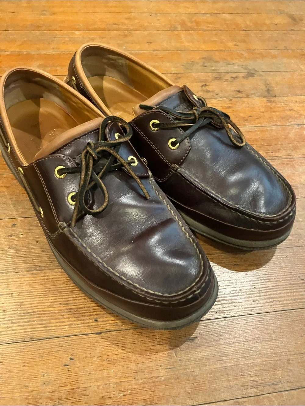 Sperry Men's Dark Brown Leather Boat Shoes with Gold Eyelets
